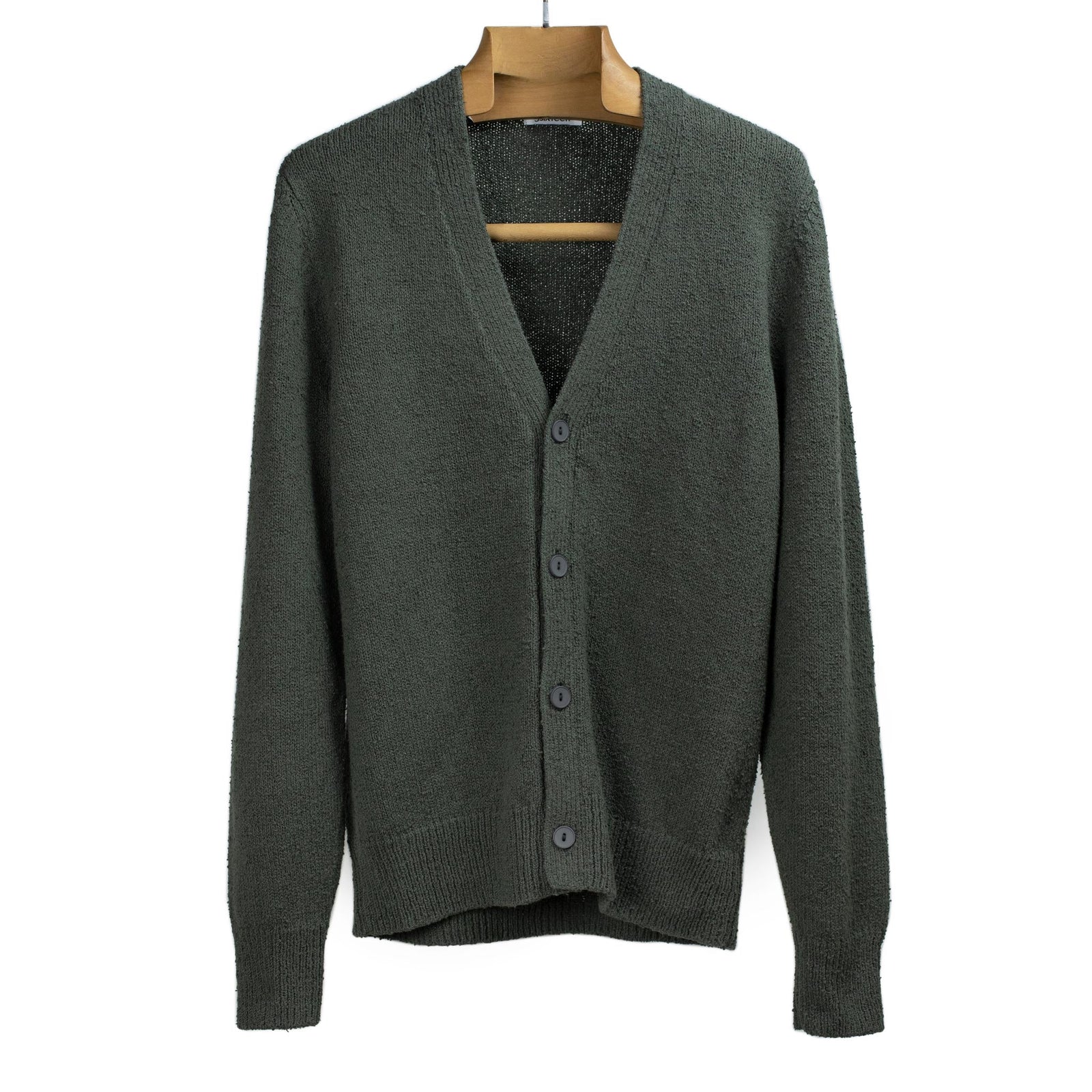 Classic Cardigan In Green Cotton Boucle