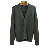Classic cardigan in olive green cotton boucle