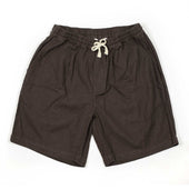 Drawstring shorts in chocolate brown linen