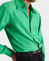 Chemise Col Large En Coton Et Soie Vert Kelly