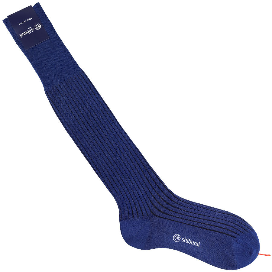 Knee Socks Shadow Stripes Blue Black Pure Cotton