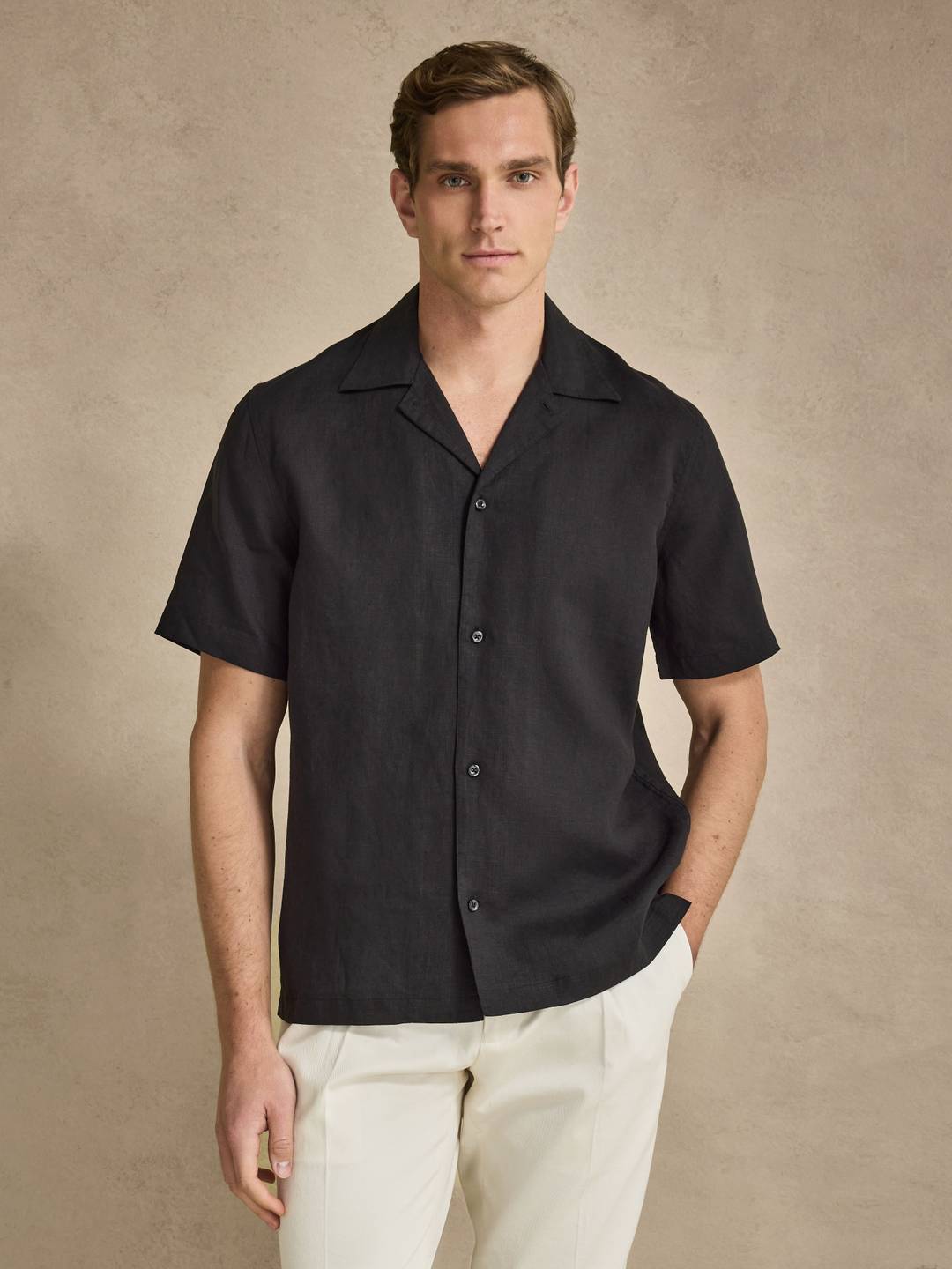 Black Short Sleeve Linen Shirt