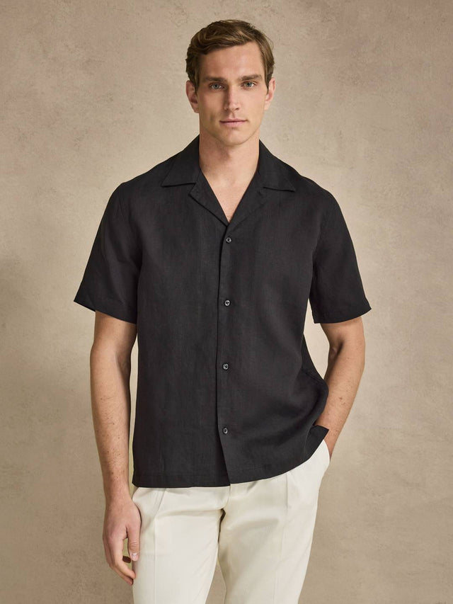 Black Short Sleeve Linen Shirt