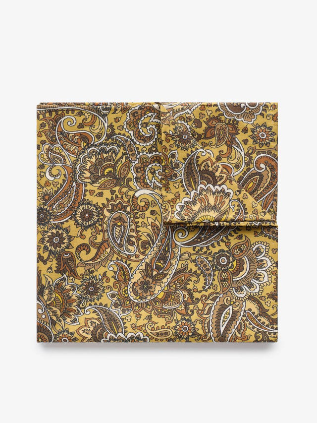 Dark Yellow & Brown Floral Pocket Square