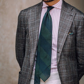 Block Stripe Grenadine Garza Fina Silk Tie Navy Green