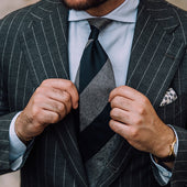 Block Stripe Grenadine Garza Fina Silk Tie Navy Grey Mottled