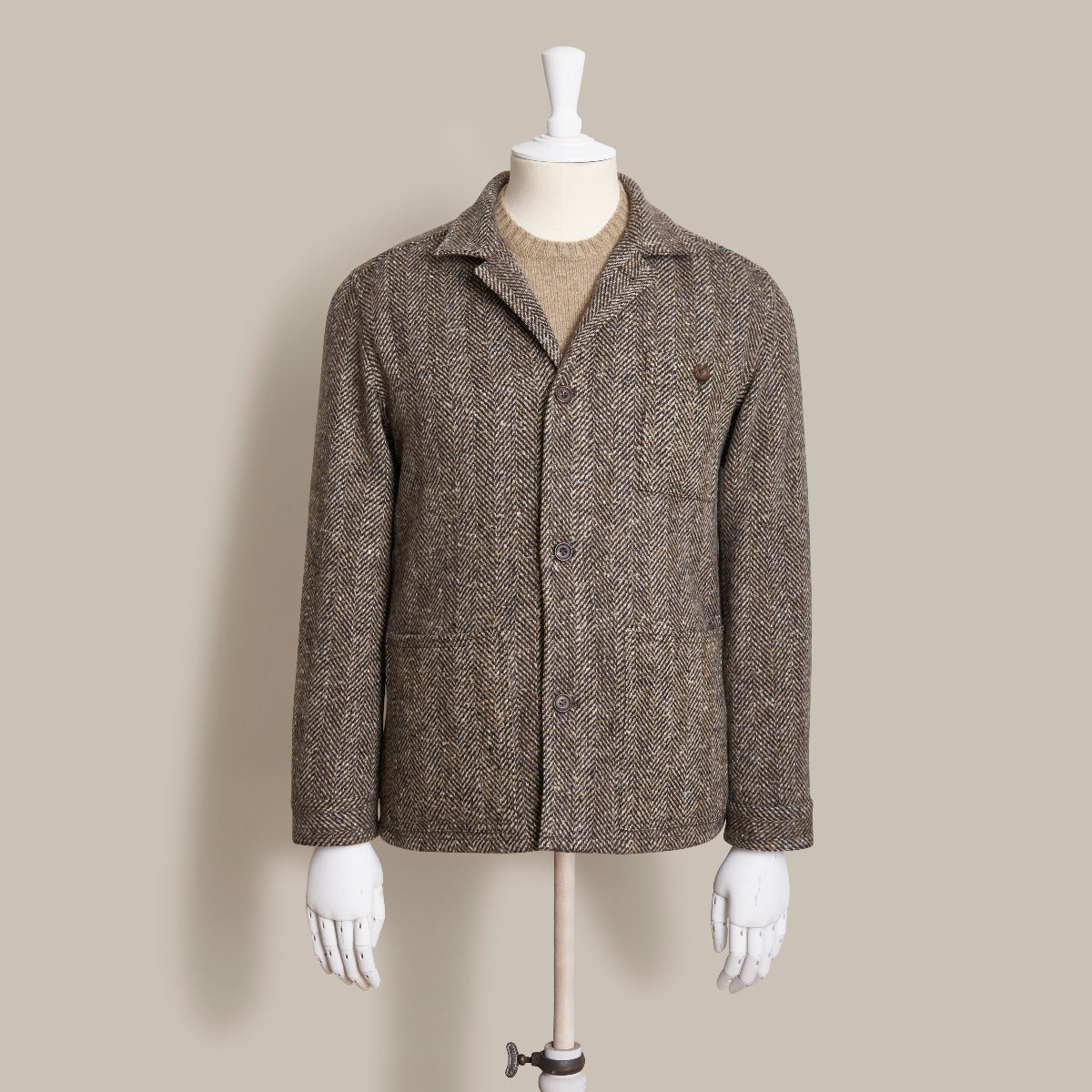 Artisan Woven Herringbone Jacket No 2 In Light Brown