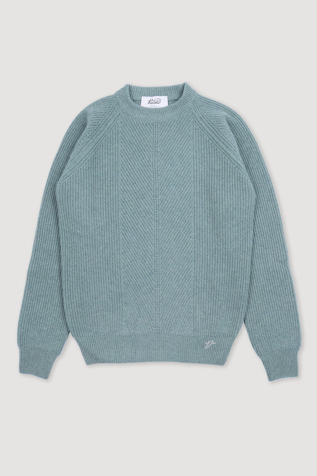 Crewneck sweater in pure cashmere, crafted in a herringbone English rib knit. Green - Timo
