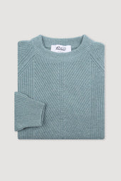 Crewneck sweater in pure cashmere, crafted in a herringbone English rib knit. Green - Timo