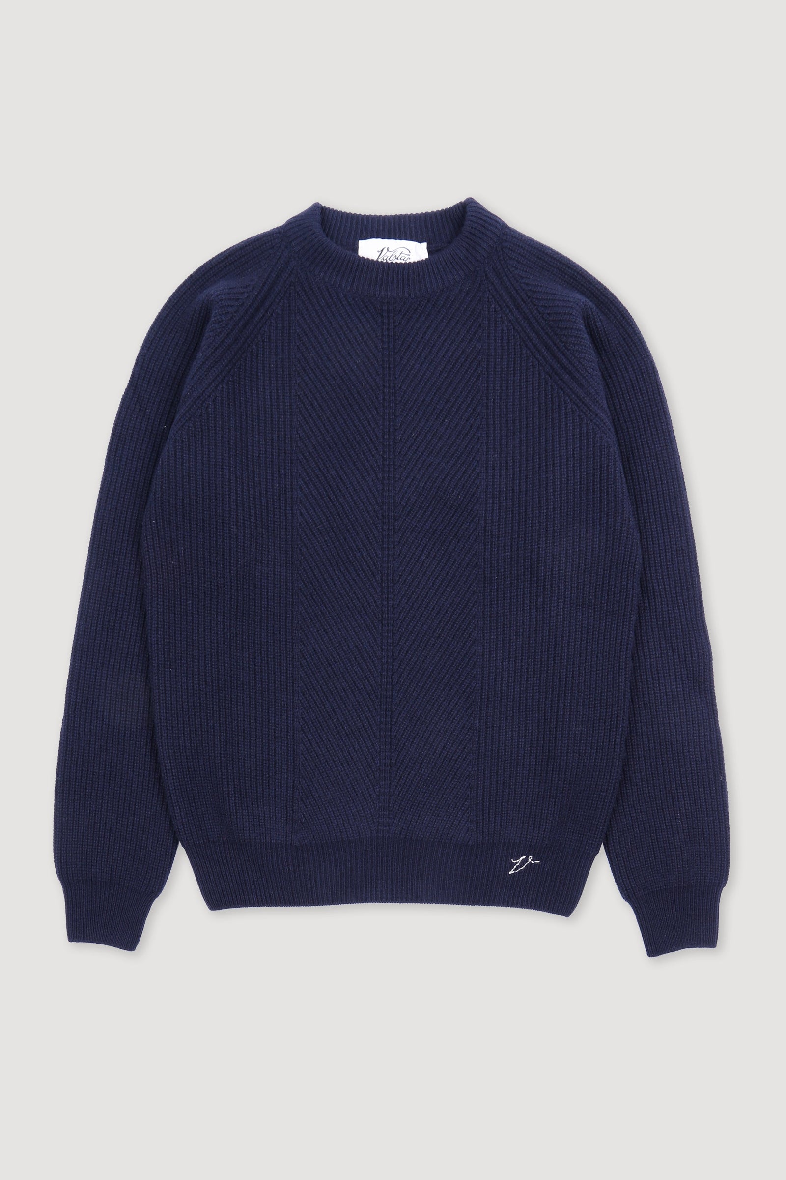 Crewneck Sweater In Pure Cashmere Crafted In A Herringbone English Rib Knit Blue