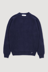 Crewneck sweater in pure cashmere, crafted in a herringbone English rib knit. Blue - Navy