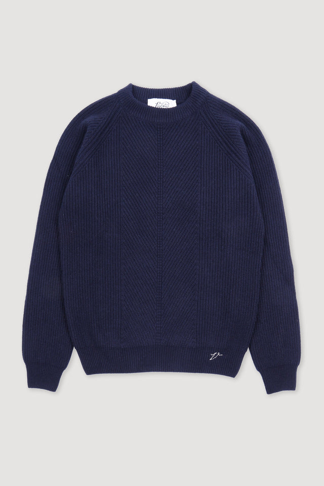 Crewneck sweater in pure cashmere, crafted in a herringbone English rib knit. Blue - Navy