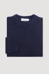 Crewneck sweater in pure cashmere, crafted in a herringbone English rib knit. Blue - Navy