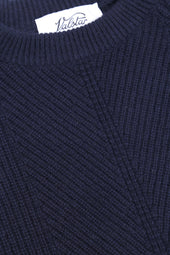 Crewneck sweater in pure cashmere, crafted in a herringbone English rib knit. Blue - Navy