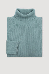 Ribbed turtleneck sweater crafted from pure cashmere. Green - Timo