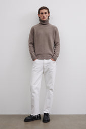 Cashmere turtleneck sweater. Brown - Wood