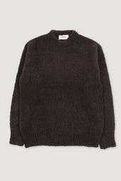 Crew neck sweater in cashmere-alpaca-silk bouclè yarn. Brown - Moro