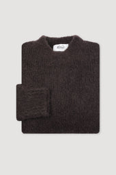 Crew neck sweater in cashmere-alpaca-silk bouclè yarn. Brown - Moro