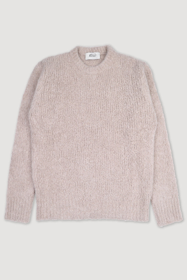 Crew neck sweater in cashmere-alpaca-silk bouclè yarn. Beige - Sable
