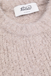 Crew neck sweater in cashmere-alpaca-silk bouclè yarn. Beige - Sable