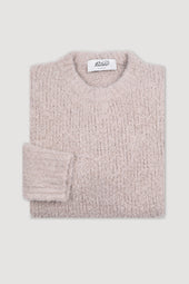 Crew neck sweater in cashmere-alpaca-silk bouclè yarn. Beige - Sable