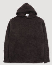 Hoodie sweater in cashmere-alpaca-silk bouclè yarn. Brown - Moro