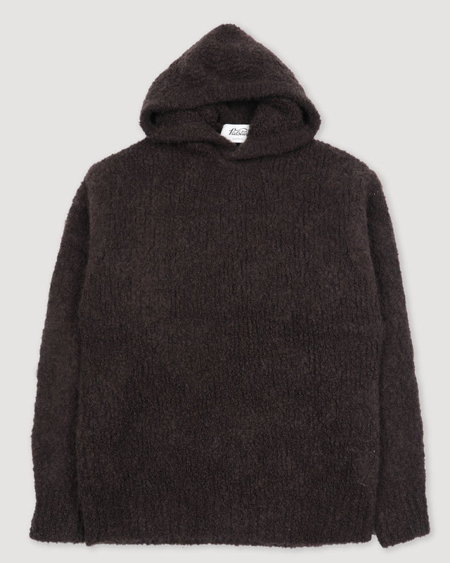 Hoodie sweater in cashmere-alpaca-silk bouclè yarn. Brown - Moro