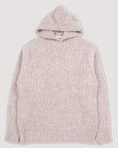 Hoodie sweater in cashmere-alpaca-silk bouclè yarn. Beige - Sable