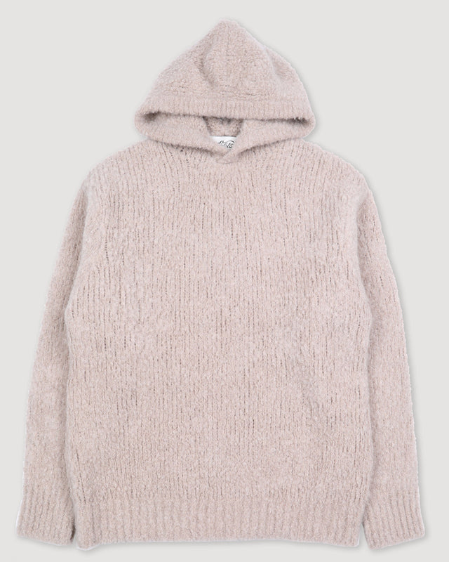 Hoodie sweater in cashmere-alpaca-silk bouclè yarn. Beige - Sable