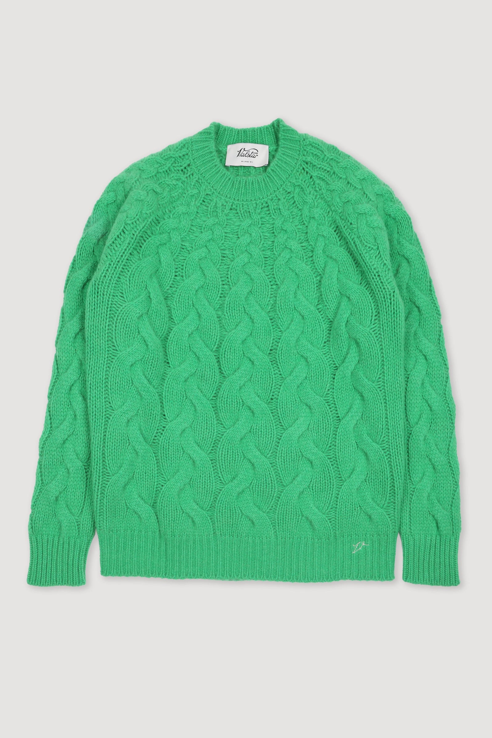Aran Crew Neck Sweater In Cashmere Bright Green
