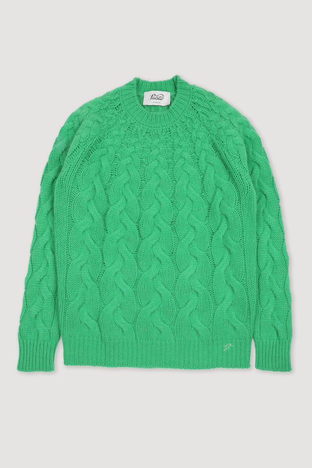 Aran crew neck sweater in cashmere - Bright green