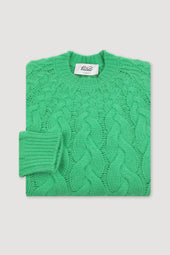 Aran crew neck sweater in cashmere - Bright green