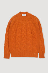Aran crew neck sweater in cashmere - Orange