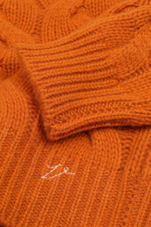 Aran crew neck sweater in cashmere - Orange