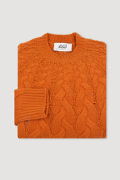Aran crew neck sweater in cashmere - Orange