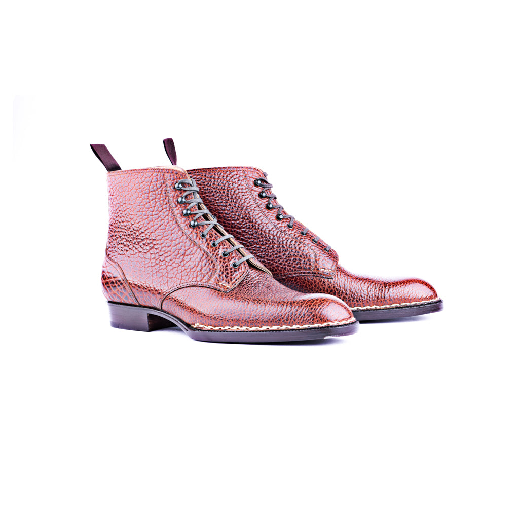 Derby Ankle Boots With Plain Tip In Chestnut Bison Leather