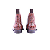 Derby Ankle Boots With Plain Tip In Chestnut Bison Leather