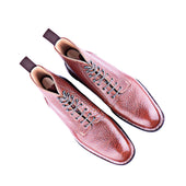 Derby Ankle Boots With Plain Tip In Chestnut Bison Leather