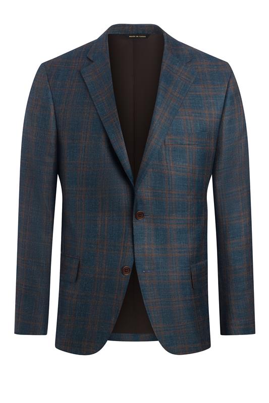 Aquamarine Wool Silk And Linen Plaid Jacket