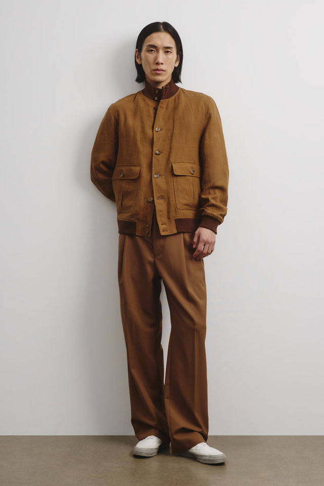 Unlined Valstarino jacket in linen. Brown - Cognac