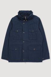 Concealed hood field Jacket in water repellent cotton-nylon fabric. Unlined - Navy blue