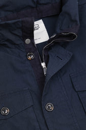 Concealed hood field Jacket in water repellent cotton-nylon fabric. Unlined - Navy blue