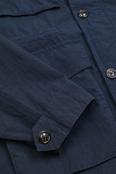 Concealed hood field Jacket in water repellent cotton-nylon fabric. Unlined - Navy blue
