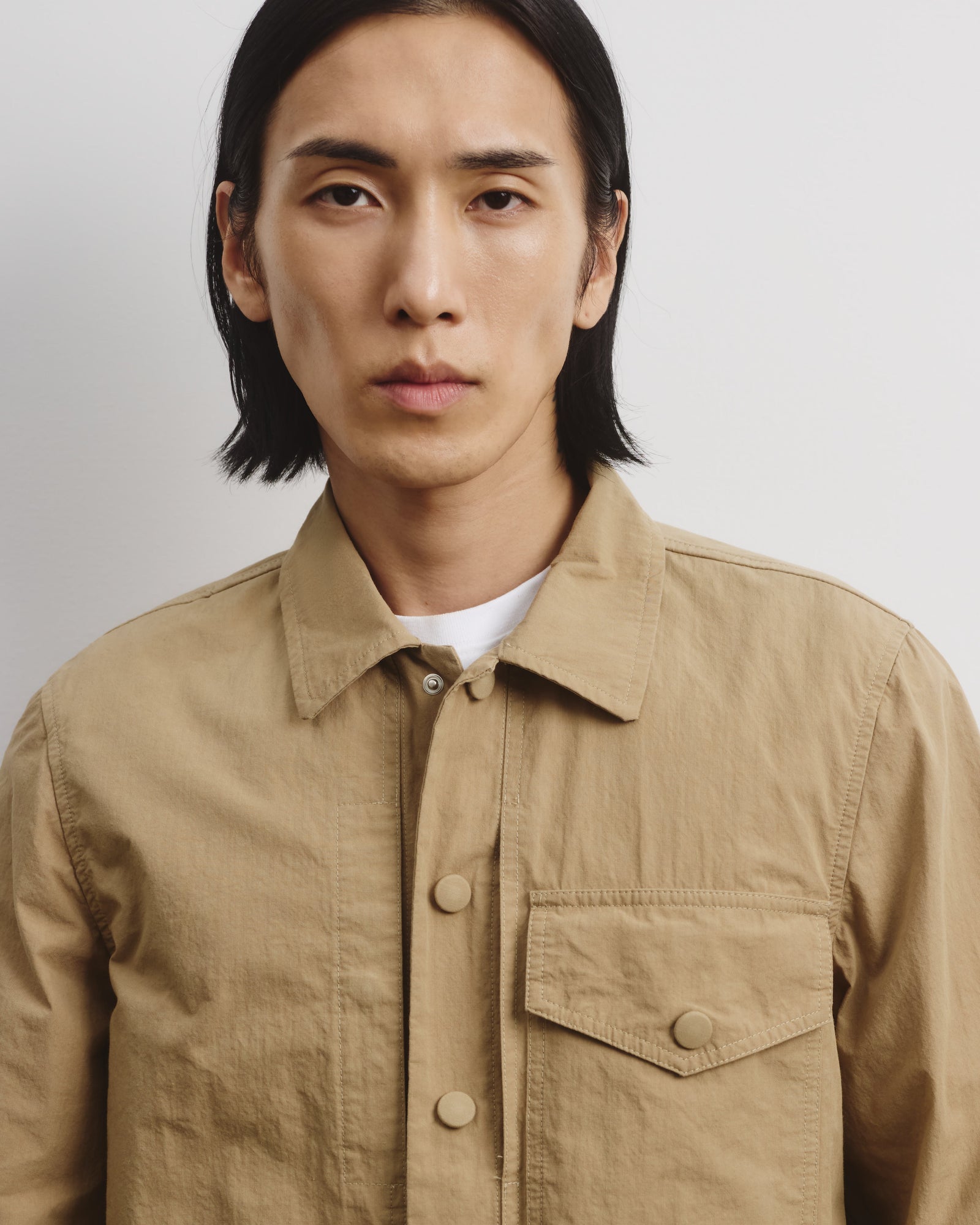 Overshirt Jacket In Water Repellent Cotton Nylon Fabric Unlined Beige Mou