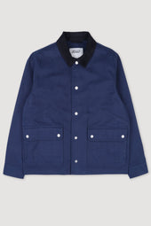 Unlined work Jacket in cotton canvas with suede collar - Blue