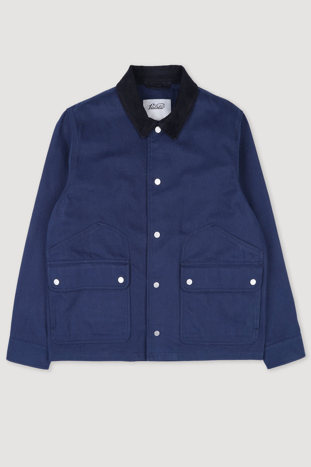 Unlined work Jacket in cotton canvas with suede collar - Blue