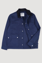 Unlined work Jacket in cotton canvas with suede collar - Blue