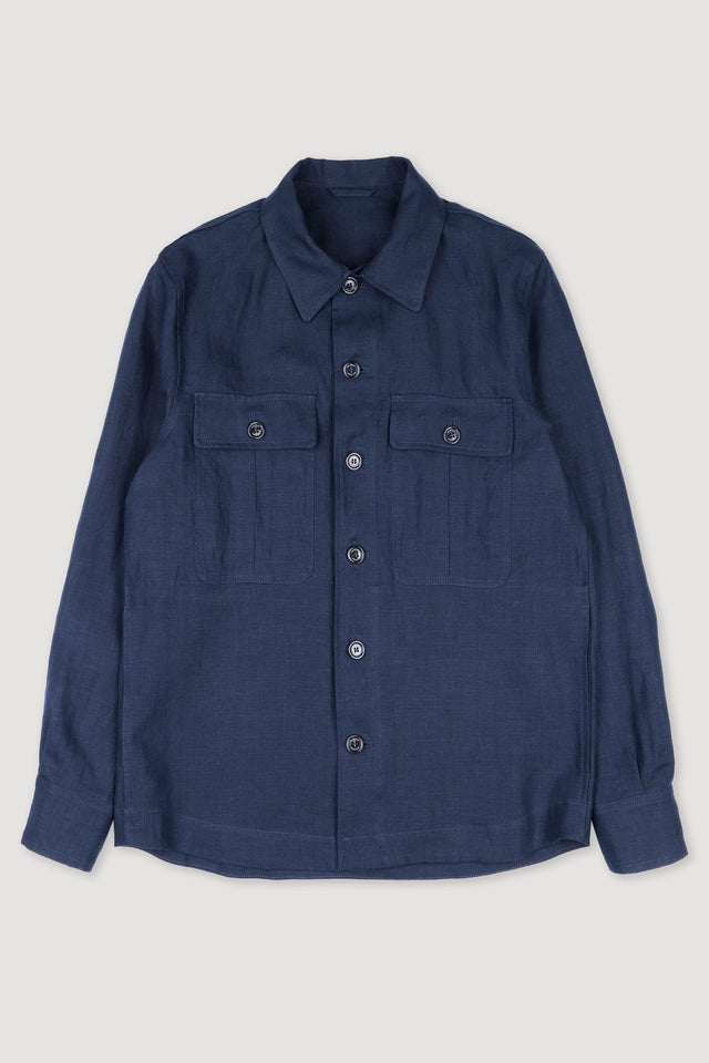 Antonio linen overshirt, unlined. Blue - Blu notte