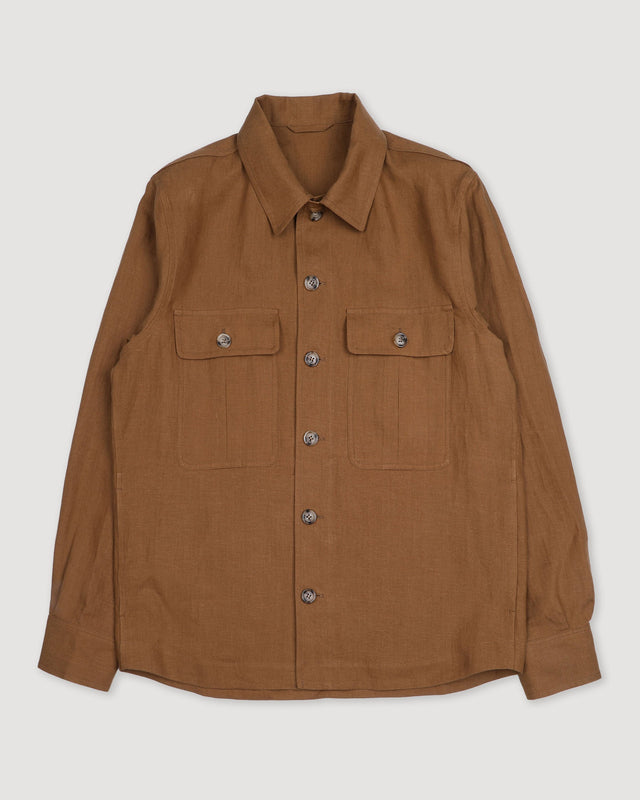 Antonio linen overshirt, unlined. Brown - Cognac