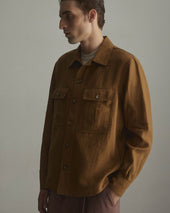 Antonio linen overshirt, unlined. Brown - Cognac
